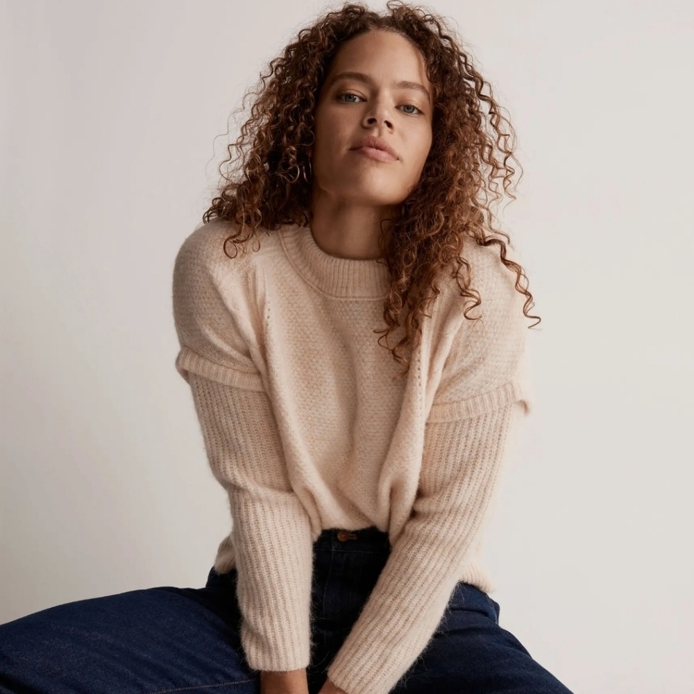 Madewell Cable Havener Pullover Sweater Alpaca-Poly-Wool-Blend Women's Sz.M - Picture 2 of 14